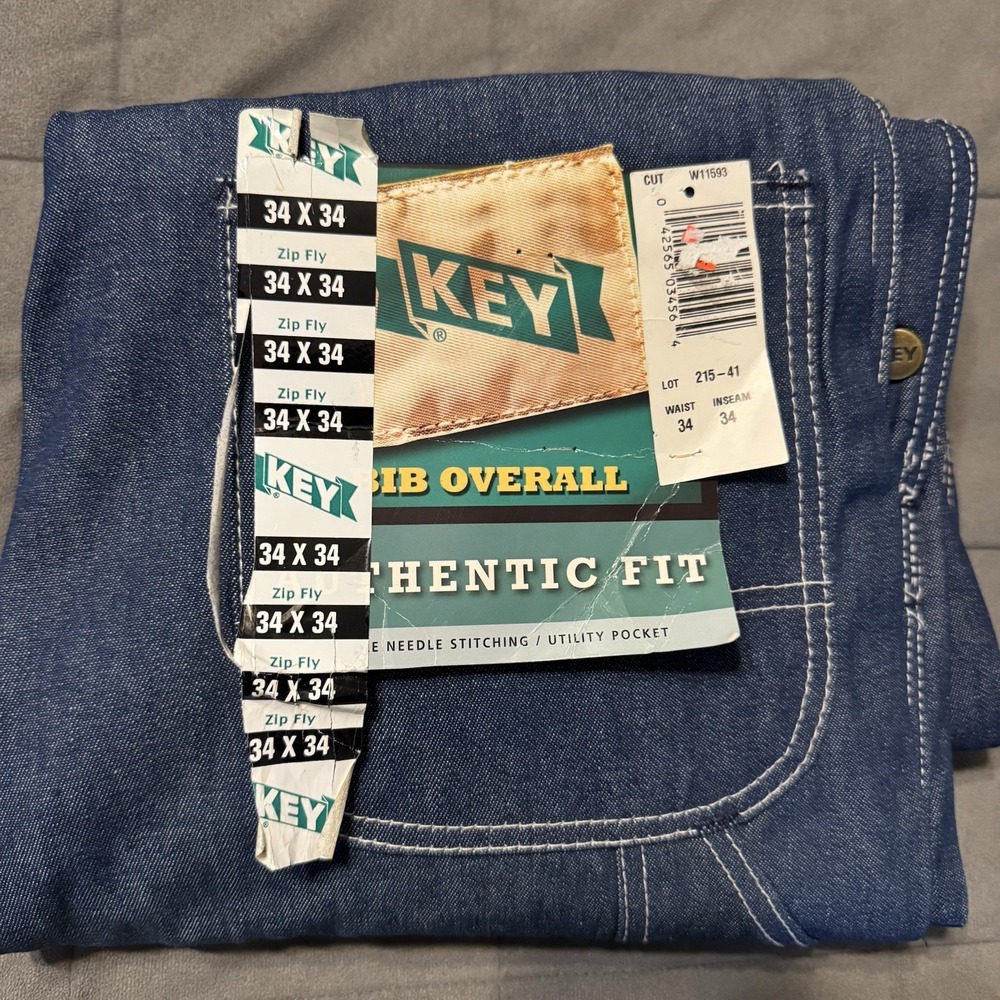 Vintage Key Denim Bib Overalls NWT 34x34 Carpenter Workwear USA Cotton